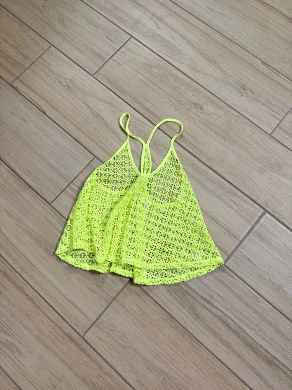 SOLDVictoria’s SecretPINK NeonYellow CrochetRacerback Top Size M Boho Festival